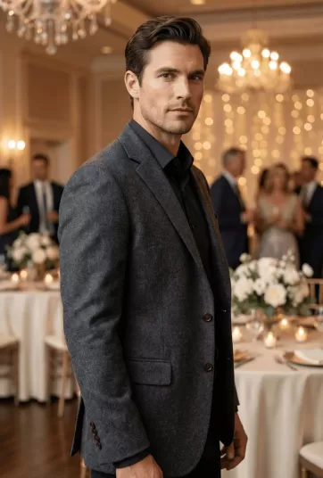 Charcoal Gray Felt Wool Two-Button Blazer-1