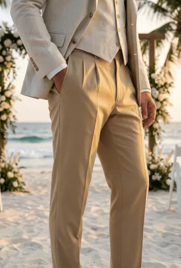 Cream Khaki Twill Wedding Pants-4