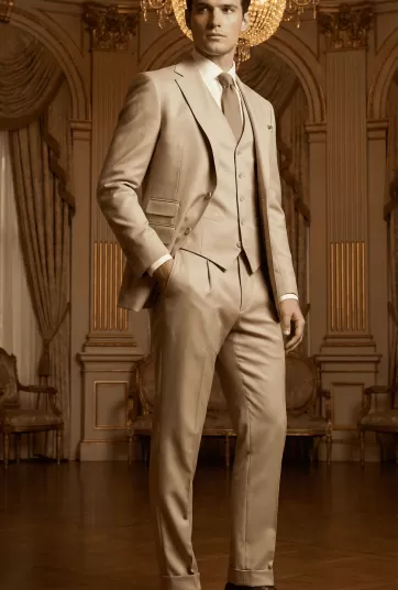 Cream Khaki Twill Wedding Pants-2