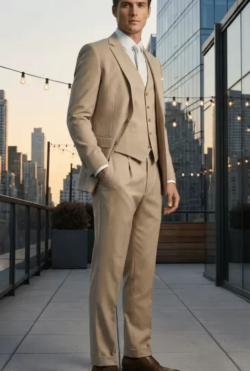 Cream Khaki Twill Wedding Pants-3