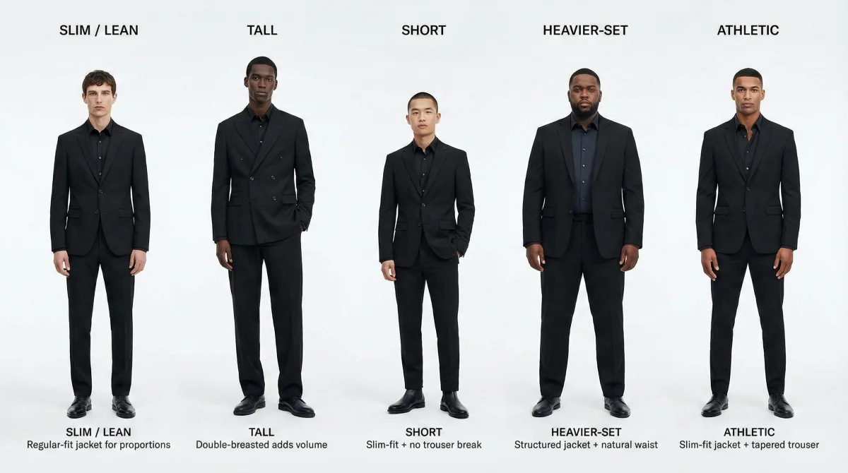 Black suit combinations by body type-S9-01 Black suit for slim or lean men-S9-01