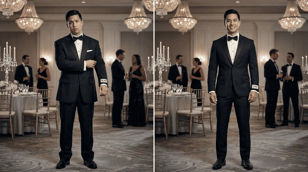 Can I wear a cheap suit to a black-tie wedding