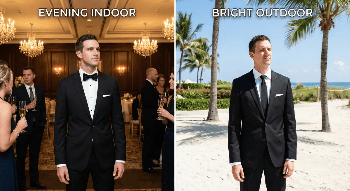 Can I wear a black suit to a wedding