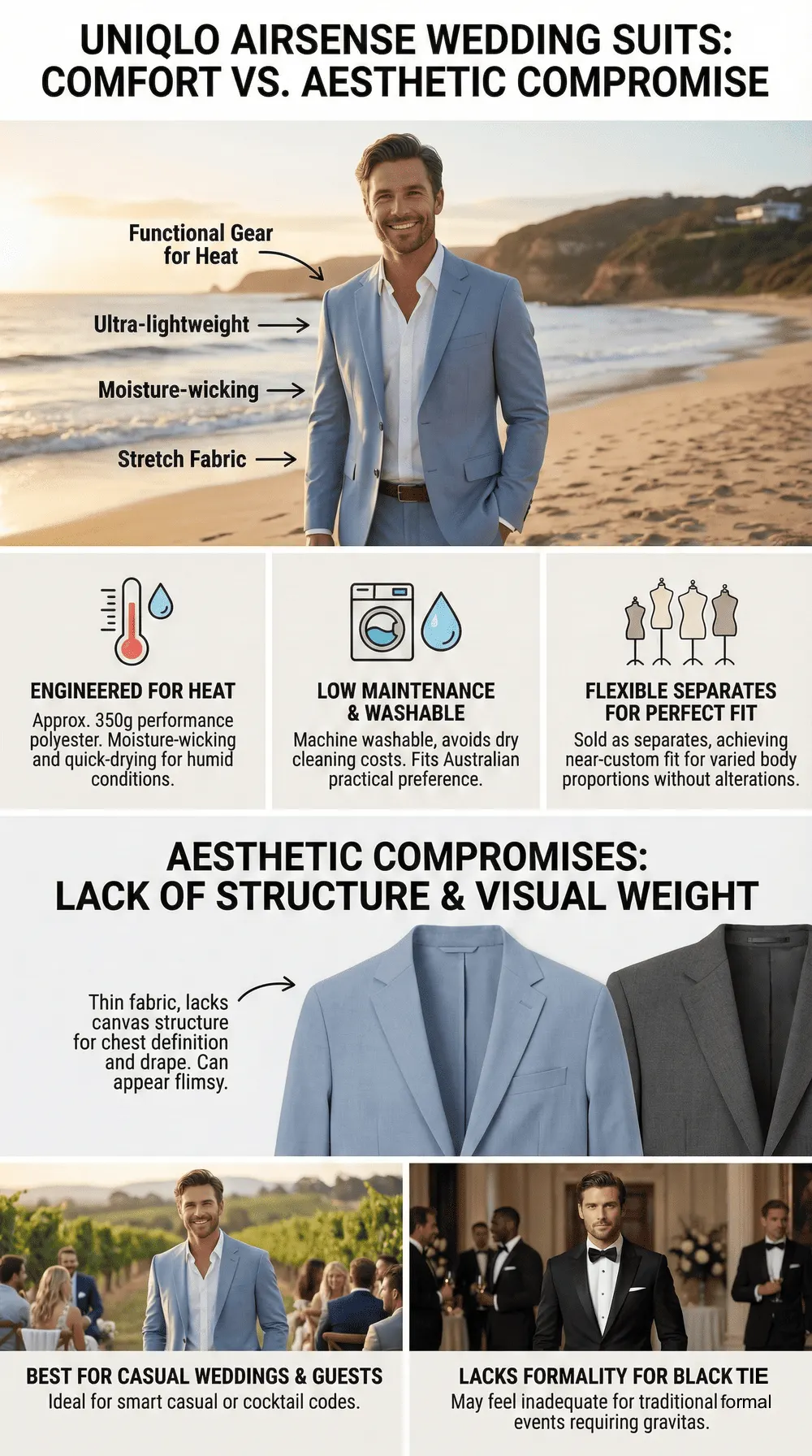 fast fashion brand have wedding suits Uniqlo Engineering comfort for Australian conditions