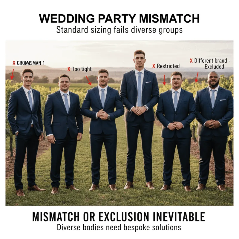 How Dunnio tailor's bespoke approach eliminates the pain points of off-the-rack suits Wedding Party Visual Mismatch with Fast-Fashion