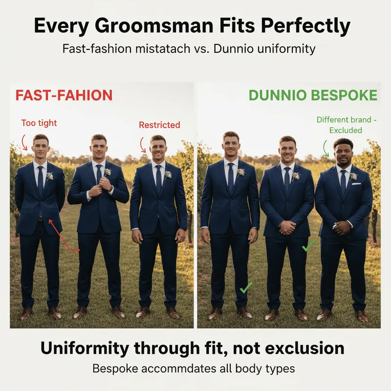 How Dunnio tailor's bespoke approach eliminates the pain points of off-the-rack suits Benefit - Every Groomsman Fits Perfectly with Dunnio