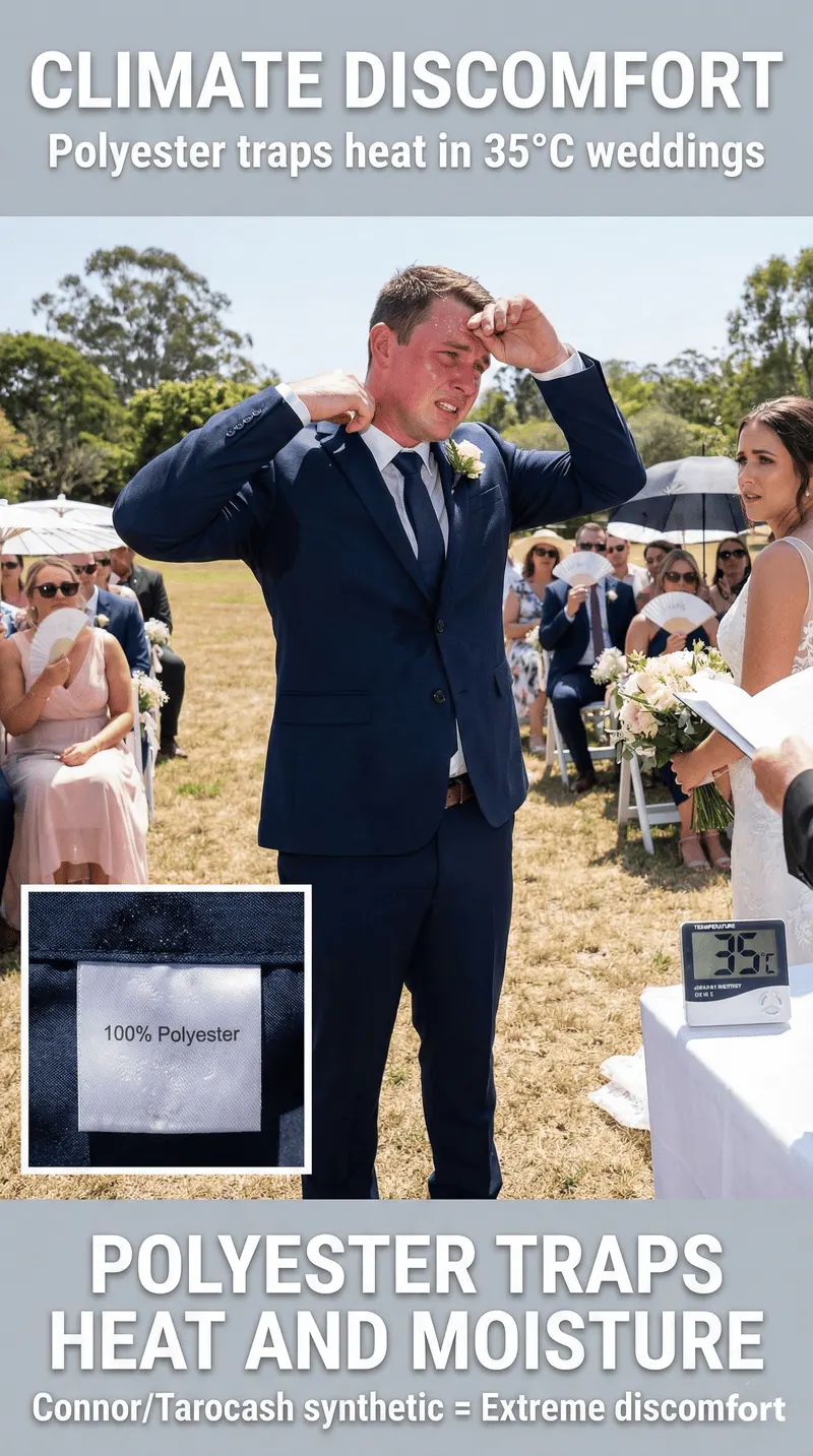 How Dunnio tailor's bespoke approach eliminates the pain points of off-the-rack suits Australian Climate Discomfort - Polyester Heat Trap