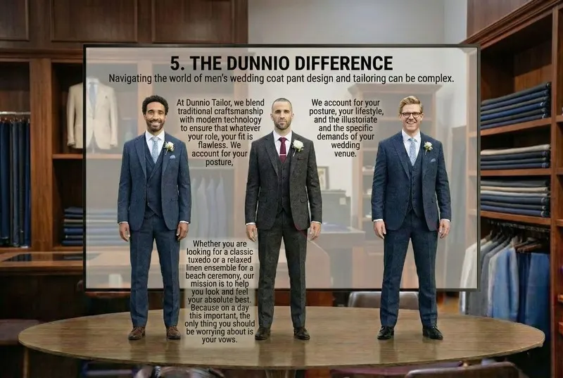The Dunnio Difference men's wedding coat pant design and tailoring can be complex