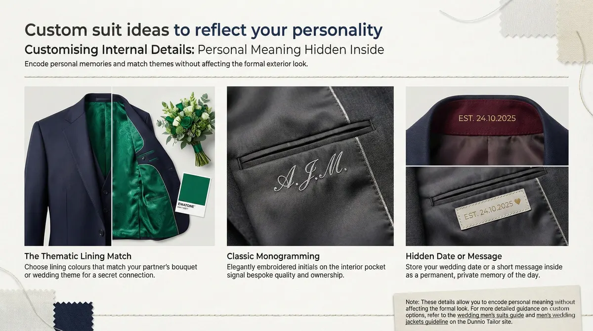 Wedding suits ideas by Dunnio Tailor Customising internal details